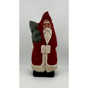 Vintage Handcrafted Wooden Santa Claus Figurine, Traditional Holiday Decor